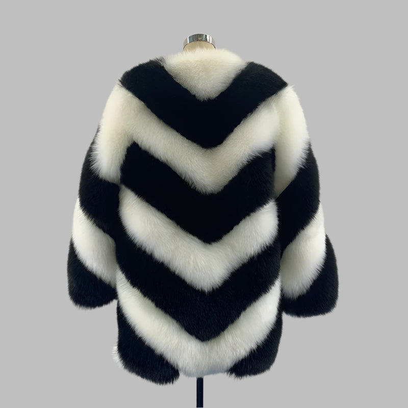 Monochrome Chevron Fur Coat