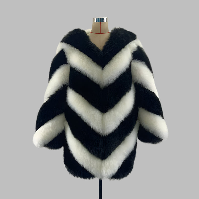 Monochrome Chevron Fur Coat