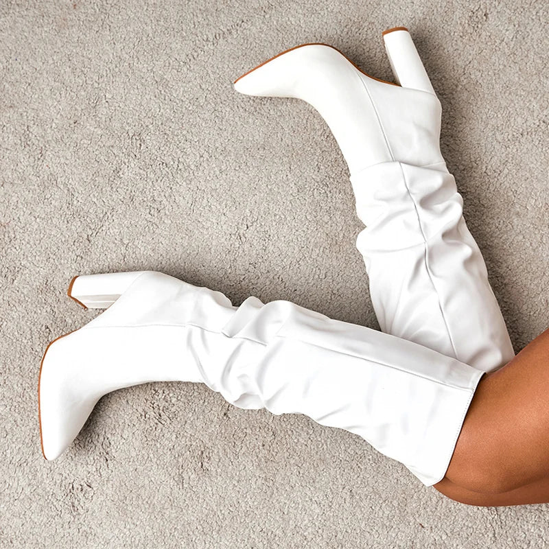 Sleek Black Slouch High-Heel Boots