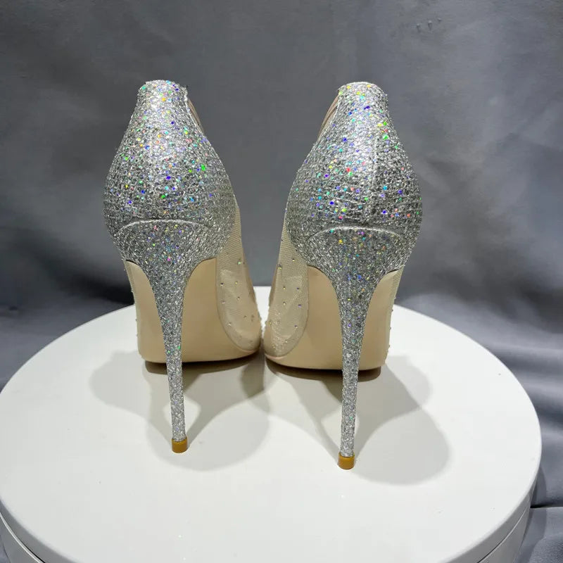 Glimmering Mesh Stiletto Pumps