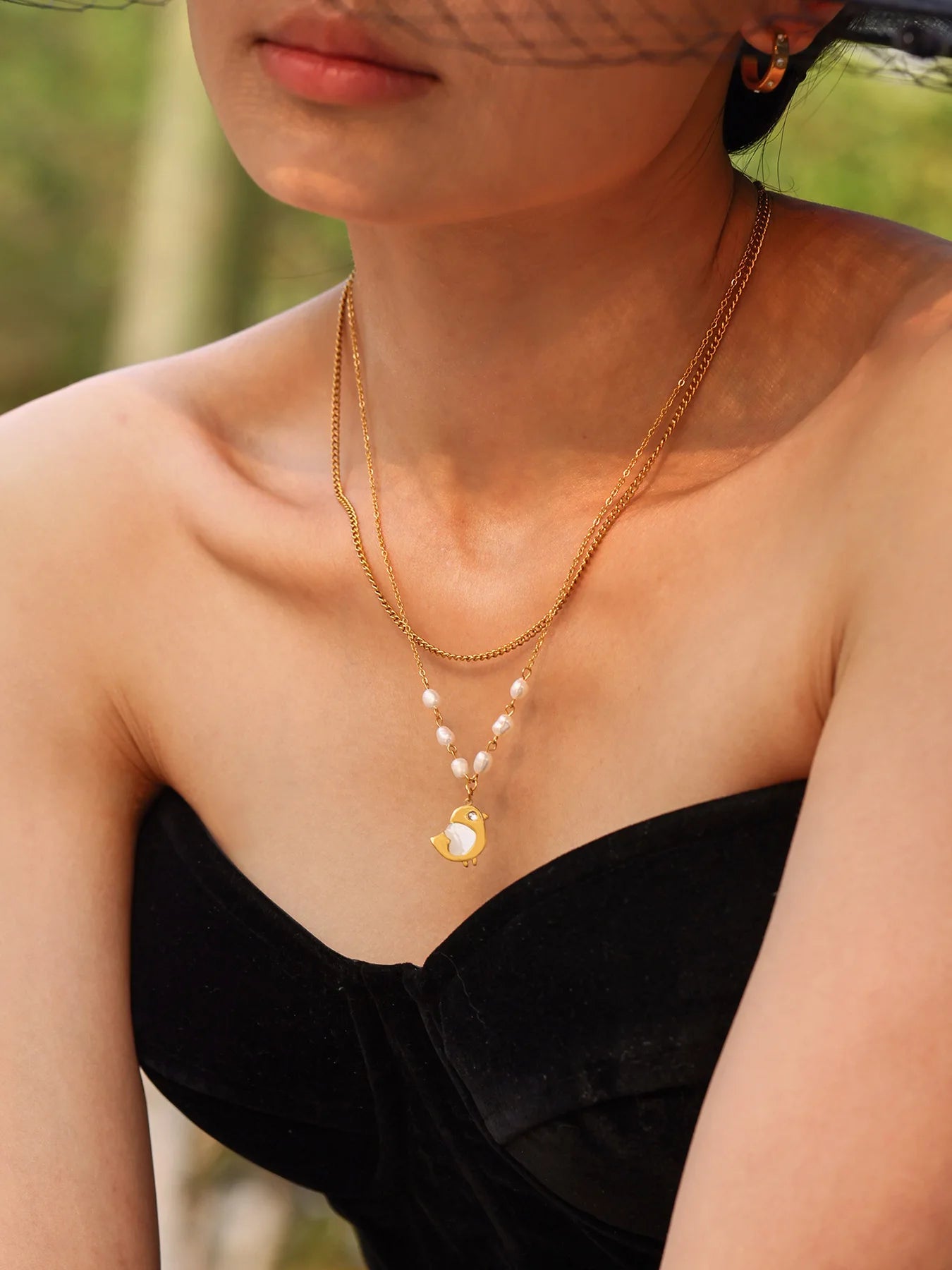 Pearl & Bird Charm Necklace