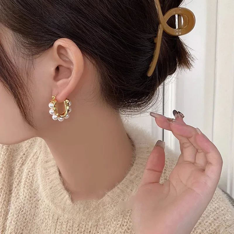 Pearl Accent Hoop Earrings