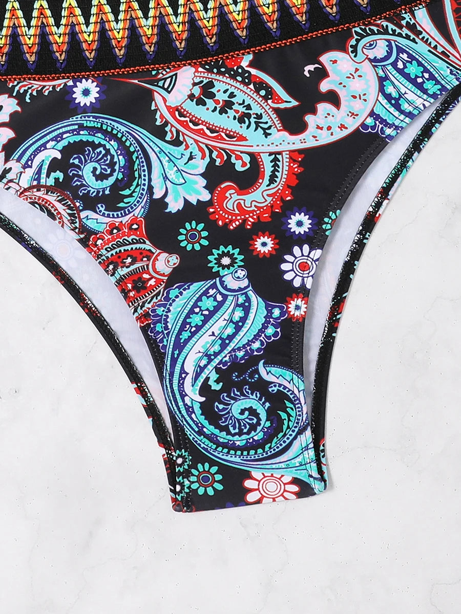 Paisley One-Shoulder Bikini Set