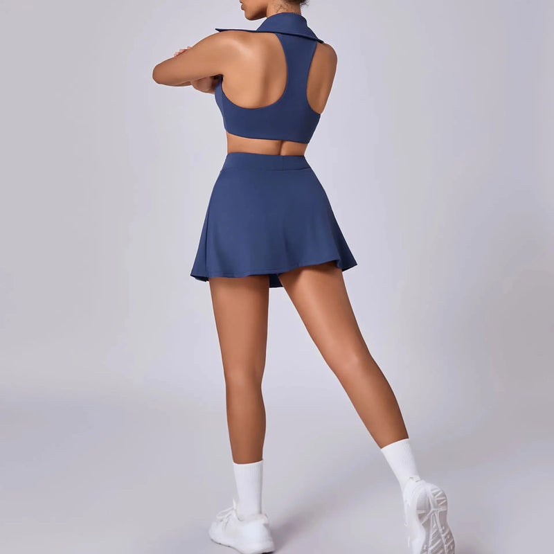 Collared Halter Tennis Skirt Set