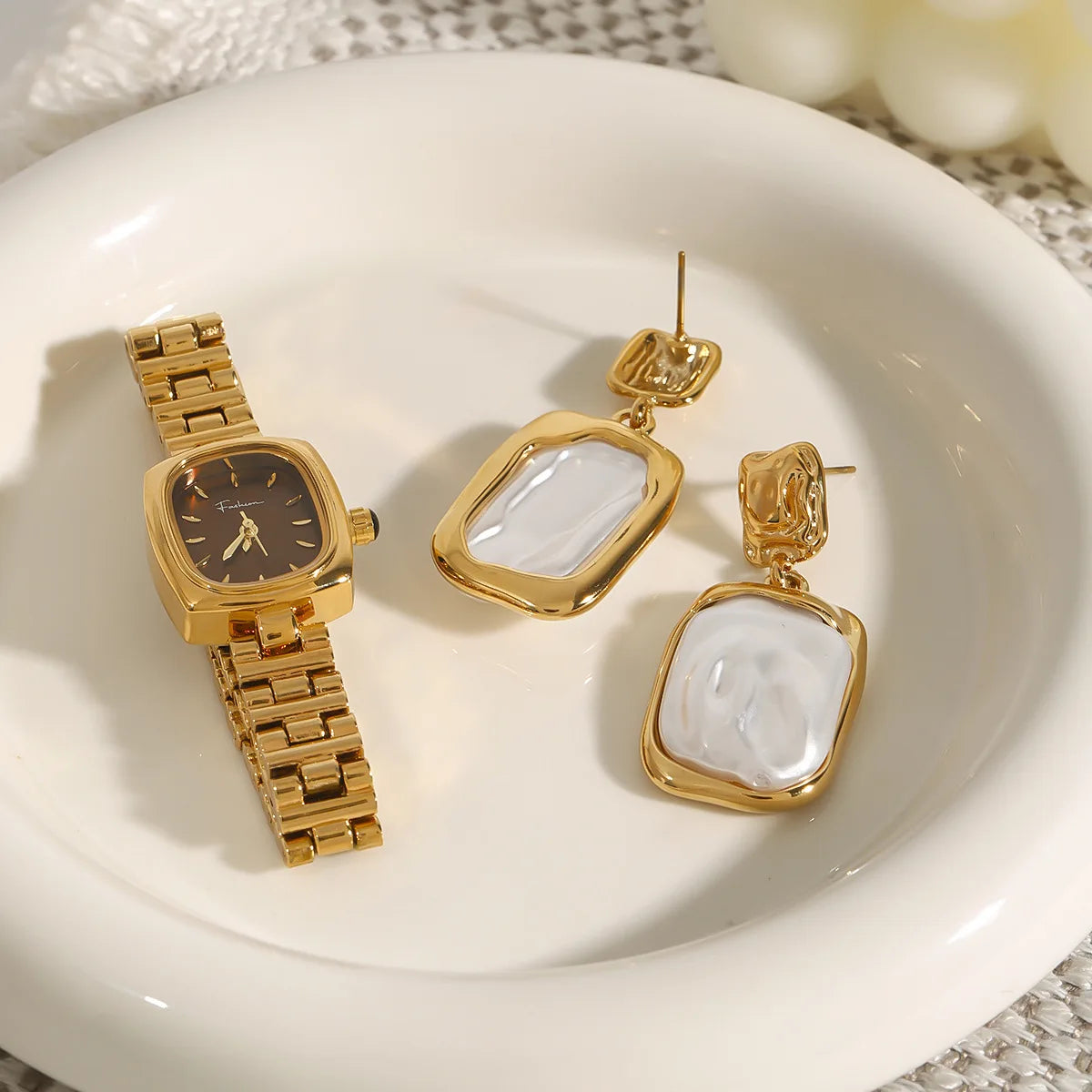 Molten Baroque Pearlescent Rectangle Drop Earrings