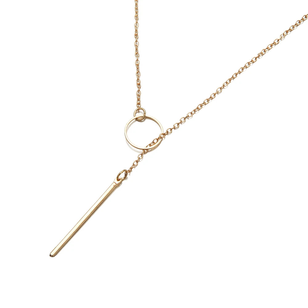 Minimal Circle Bar Lariat Necklace