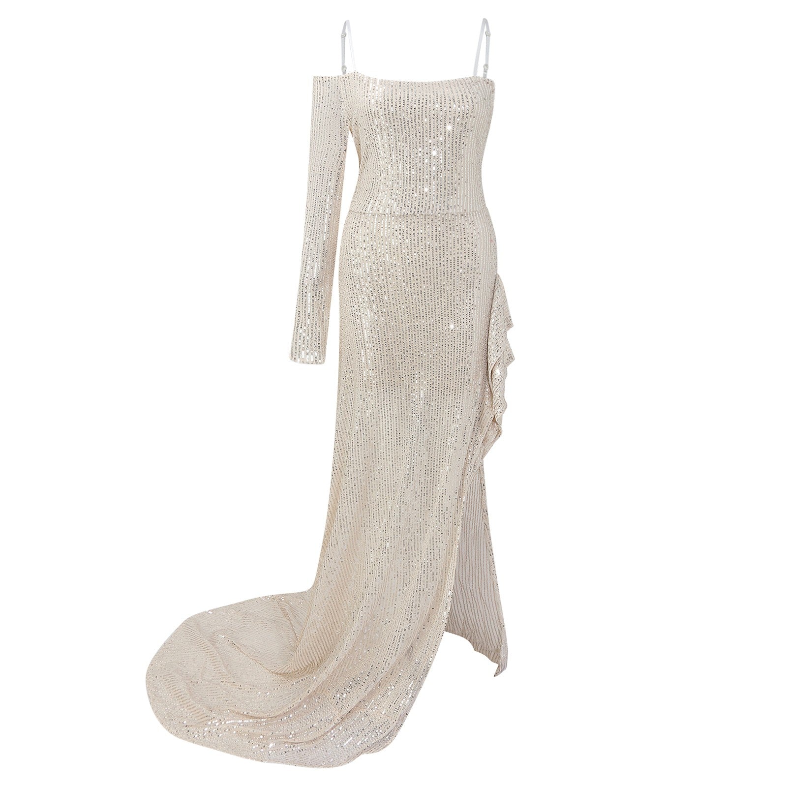 Off-Shoulder Sequin Evening Gown