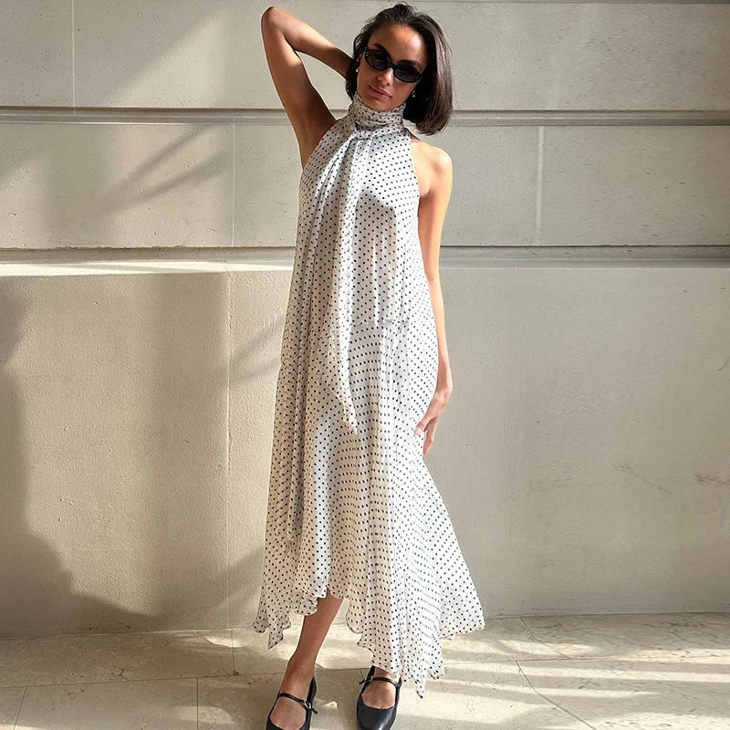 Polka Dot High Neck Swing Maxi Dress