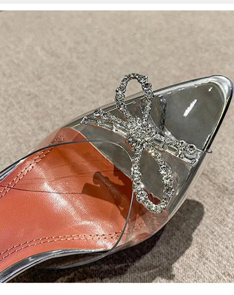 Crystal Bow Slip-On Heels