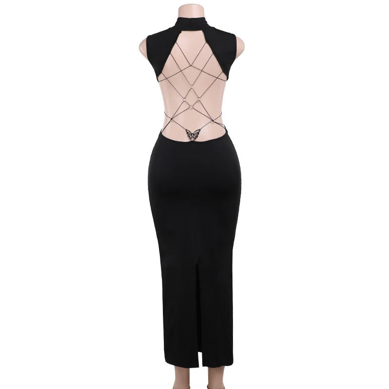 Midnight Allure Lace-Up Dress