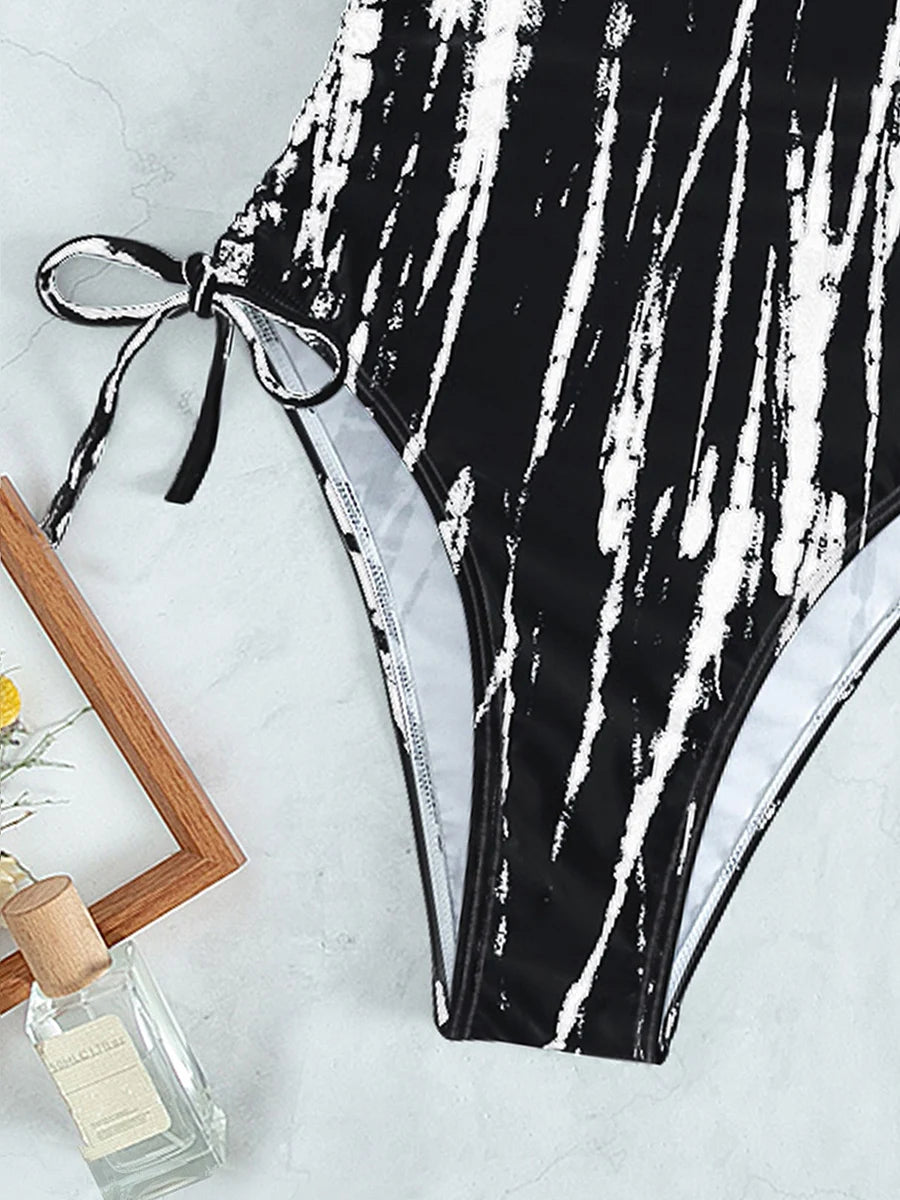 One-Shoulder Cutout Tie-Dye Swimsuit