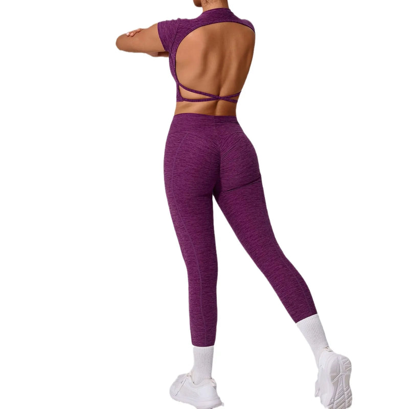 Open Back Crop Top & Leggings Workout Set
