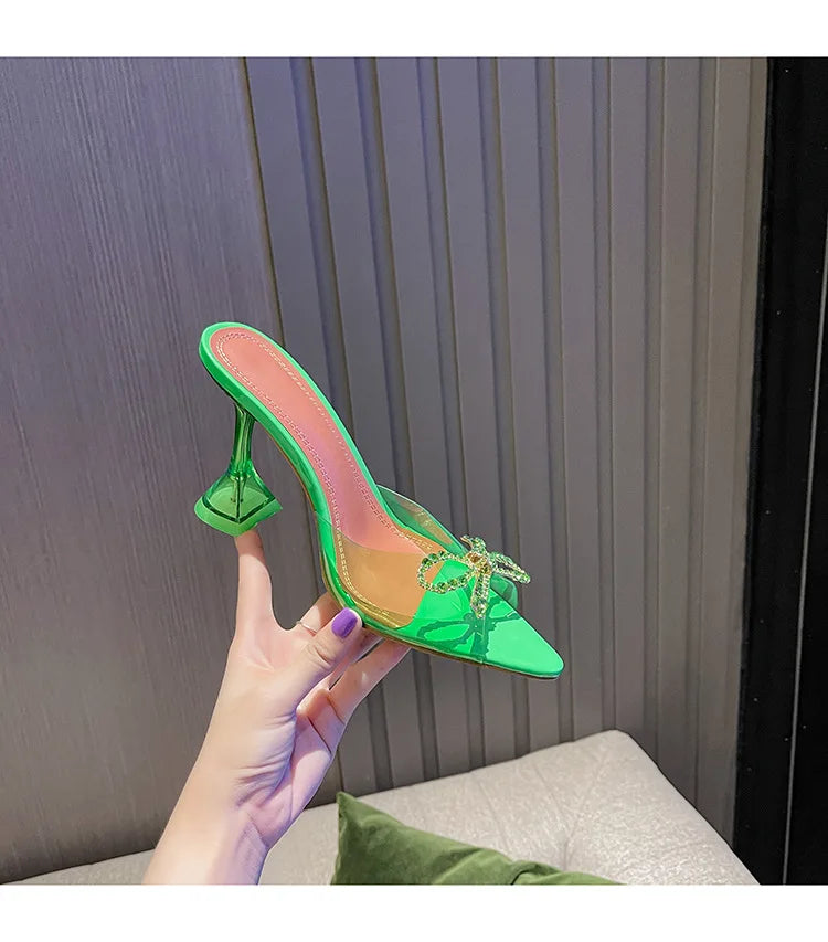 Crystal Bow Slip-On Heels