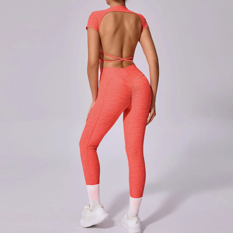 Open Back Crop Top & Leggings Workout Set