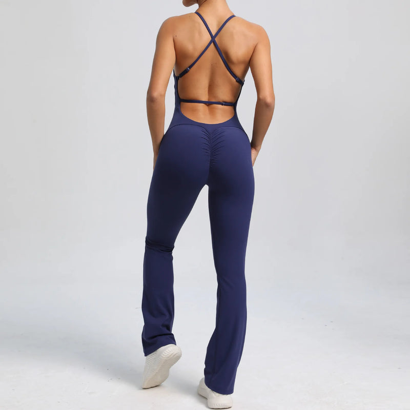 Navy Flared Workout Jumpsuit
