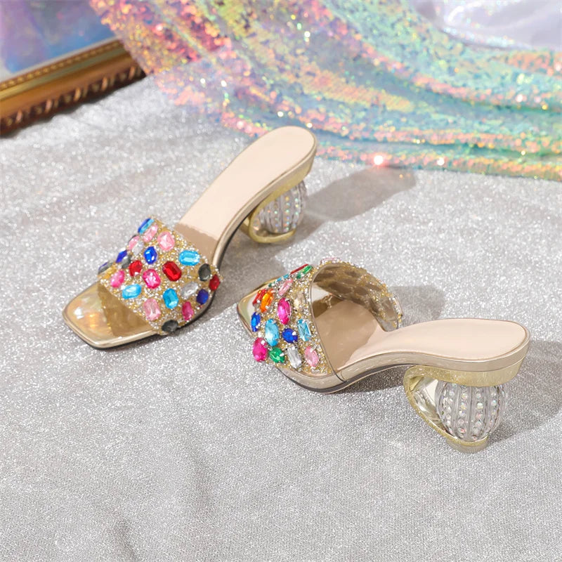 Crystal Gem Block Heel Sandals