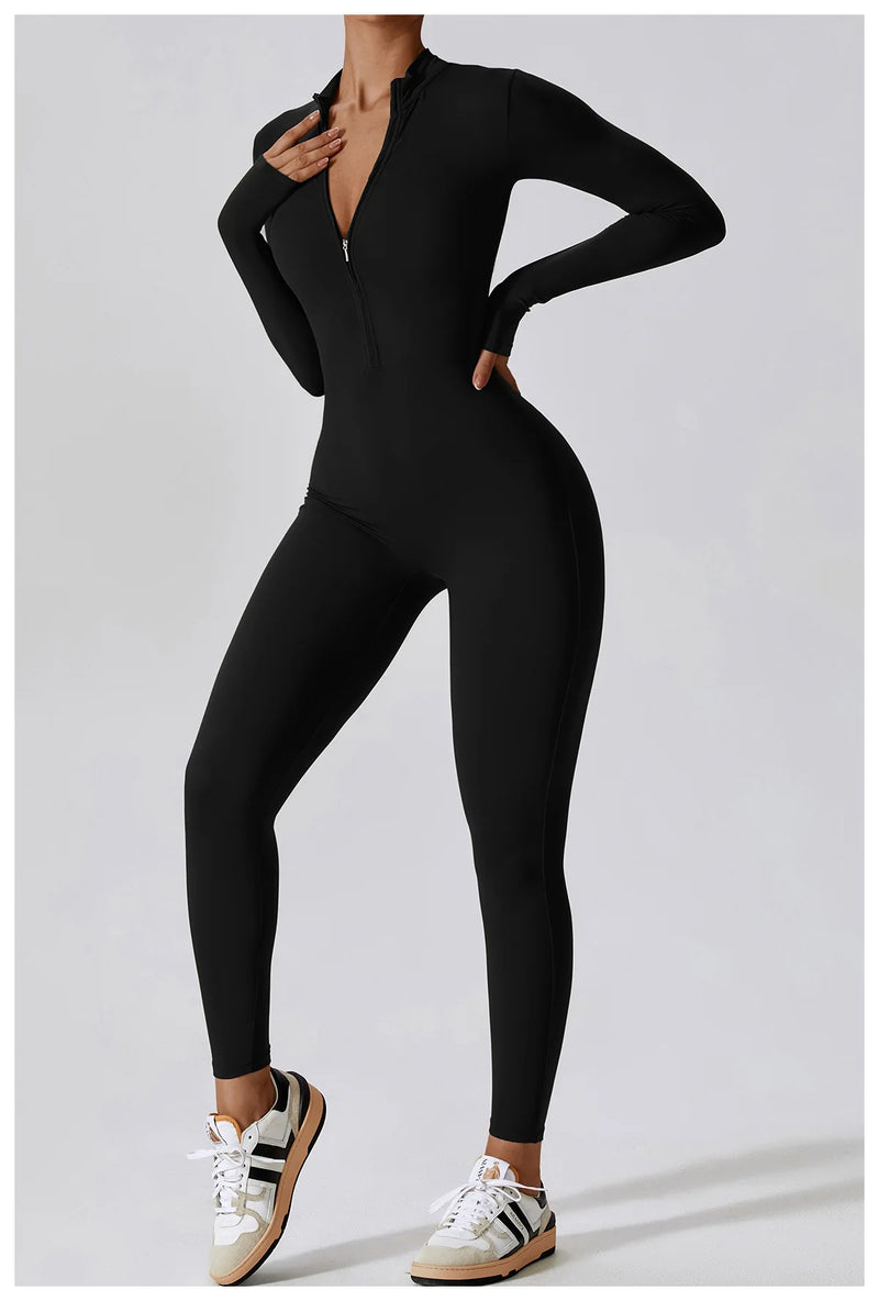 Long Sleeve Zip Fitness Jumpsuit