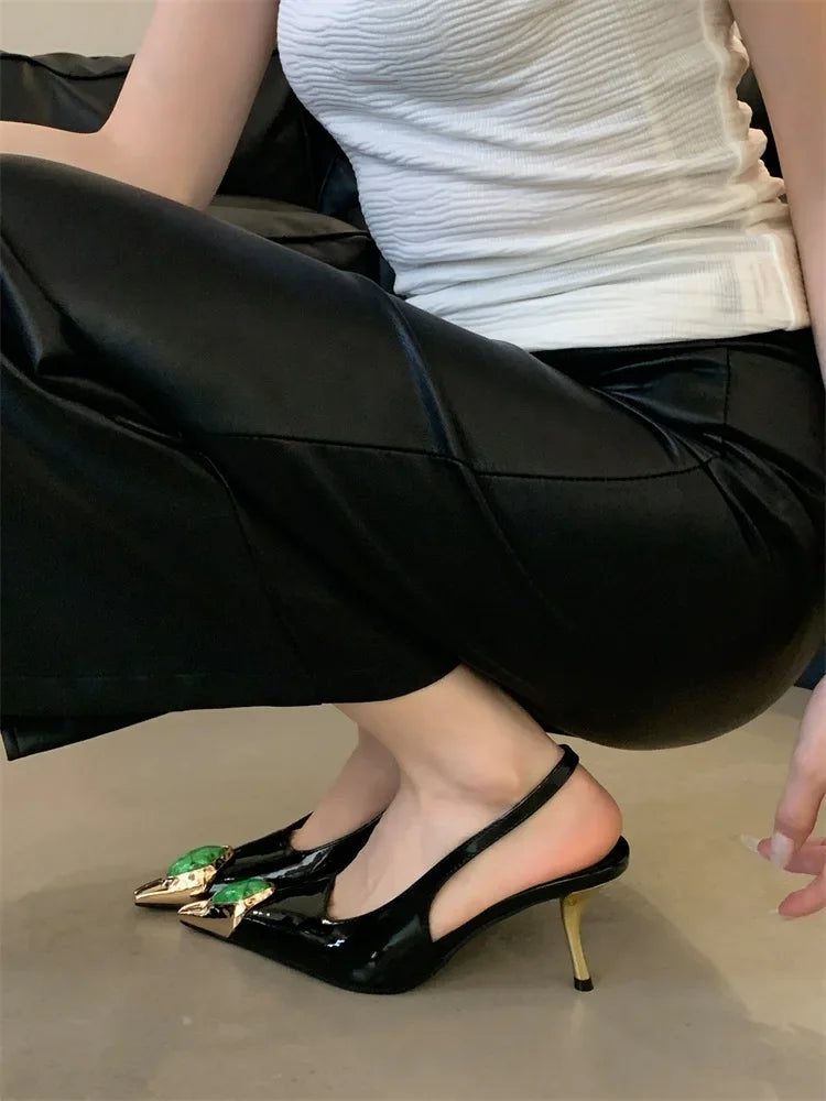 Jewel Accent Slingback Heels