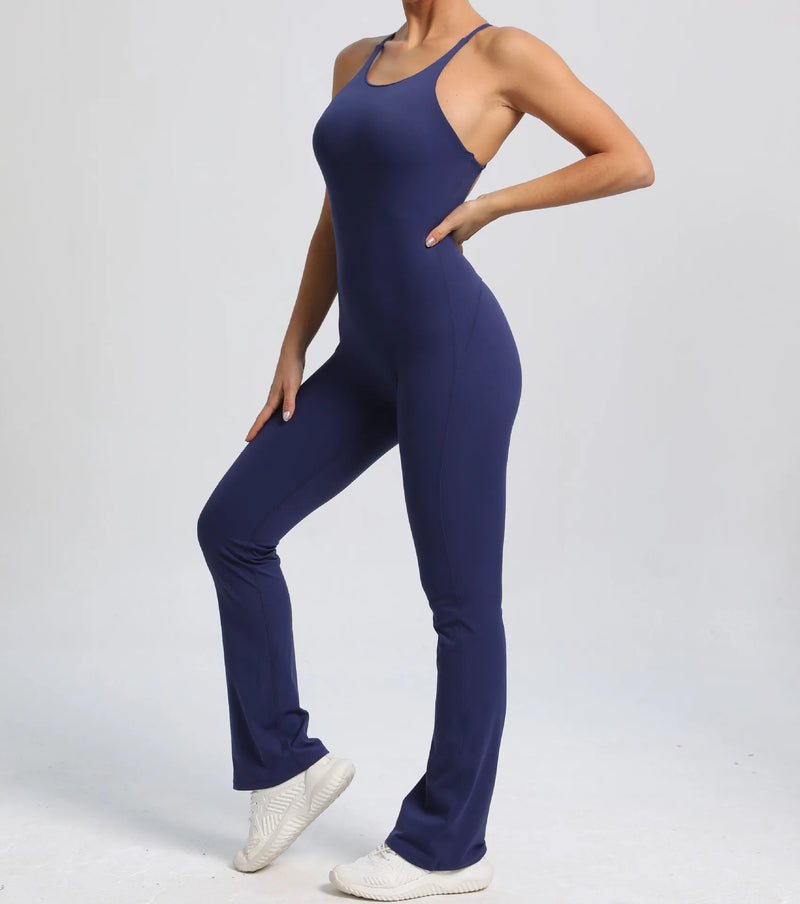 Navy Flared Workout Jumpsuit