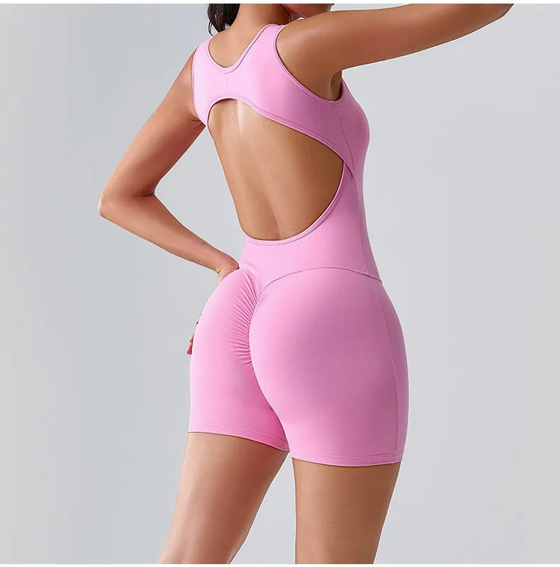 Open Back Biker Short Romper