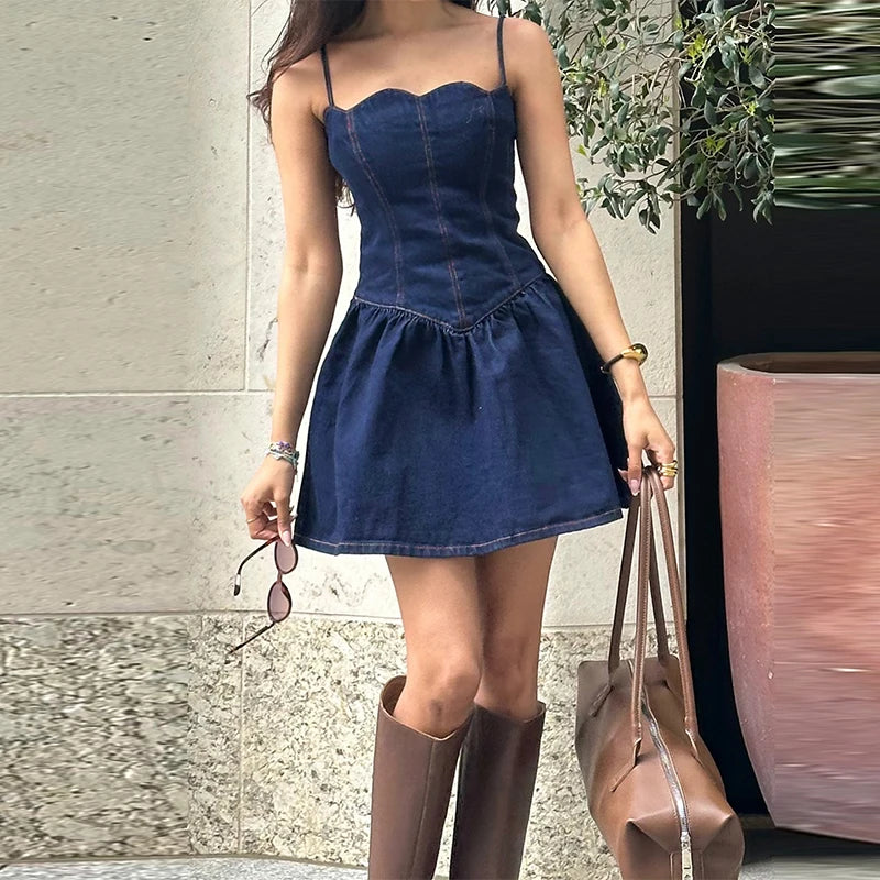 Light Denim Front-Slit Dress