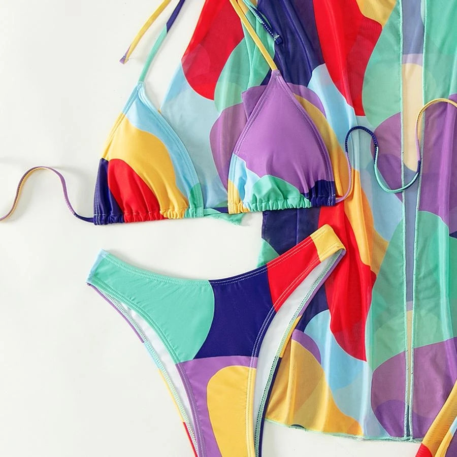 Colorblock Three-Piece Swimsuit Set