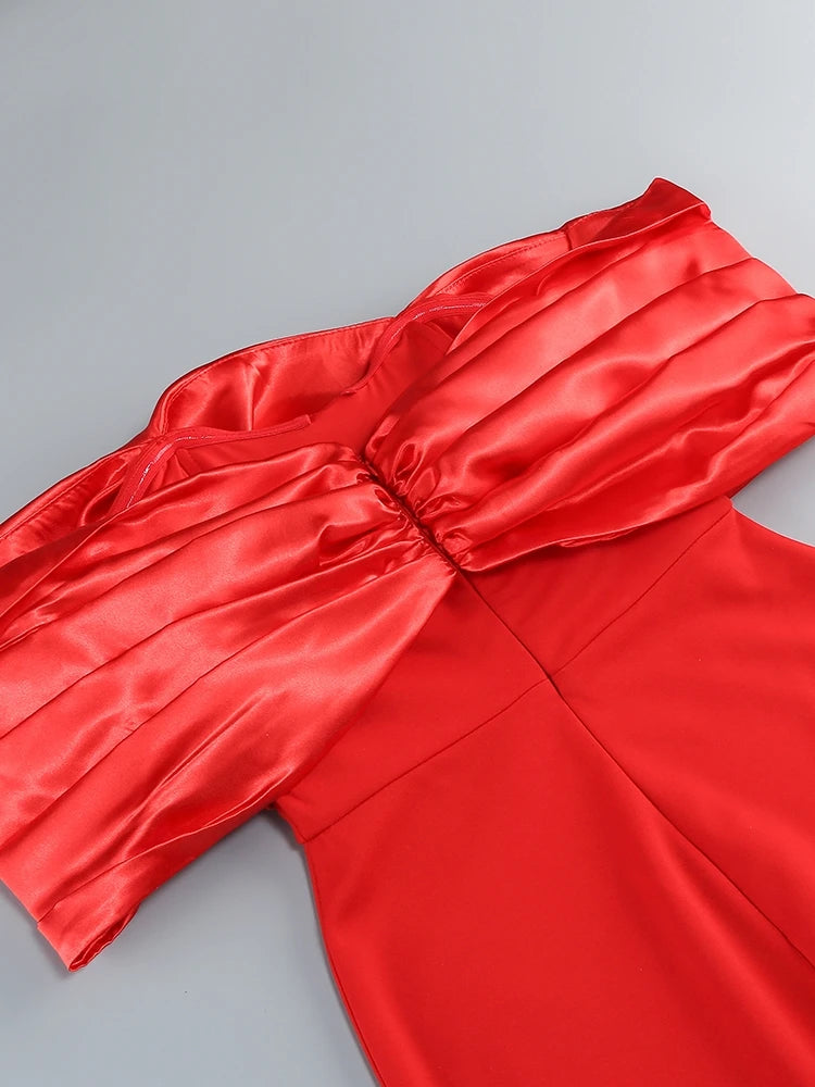 Off-Shoulder Satin Evening Gown