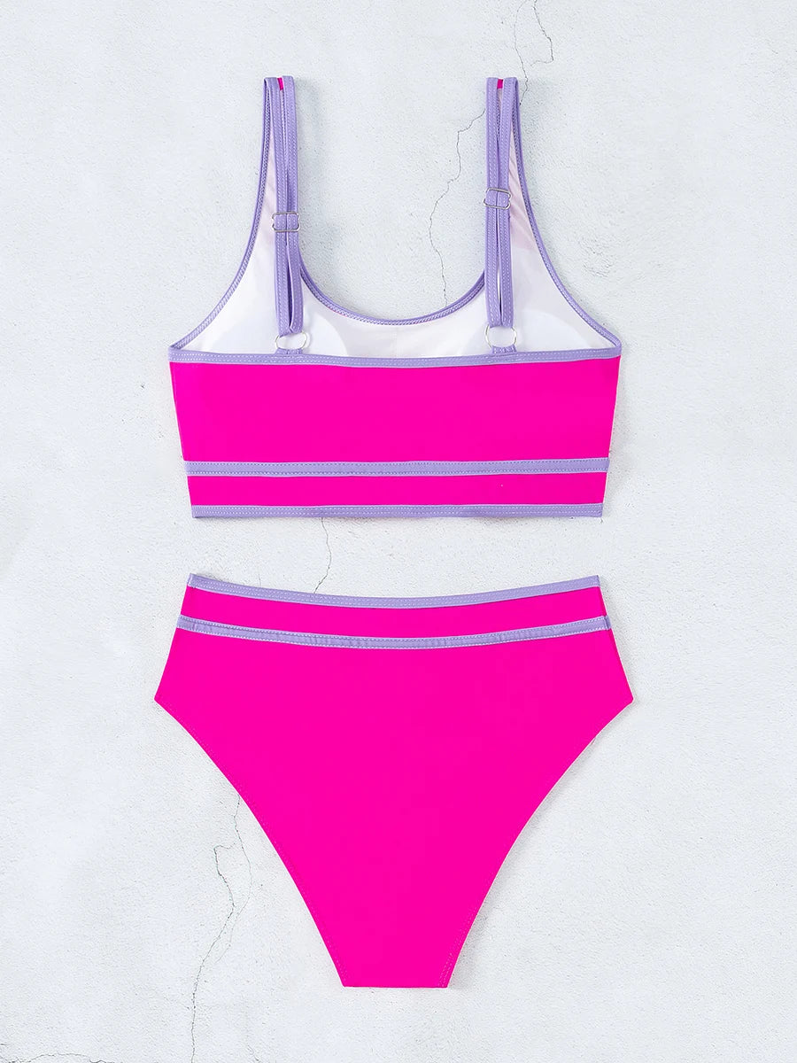 Sporty Stripe High-Waist Bikini Set