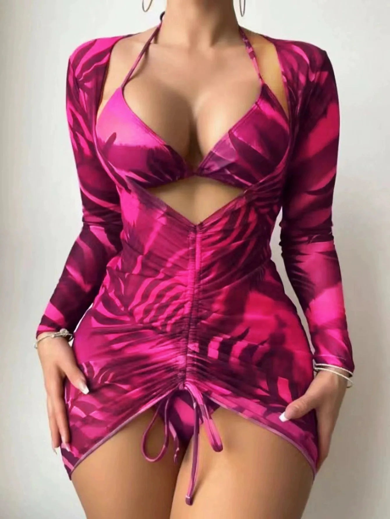 Long Sleeve Cutout Bikini Dress Set