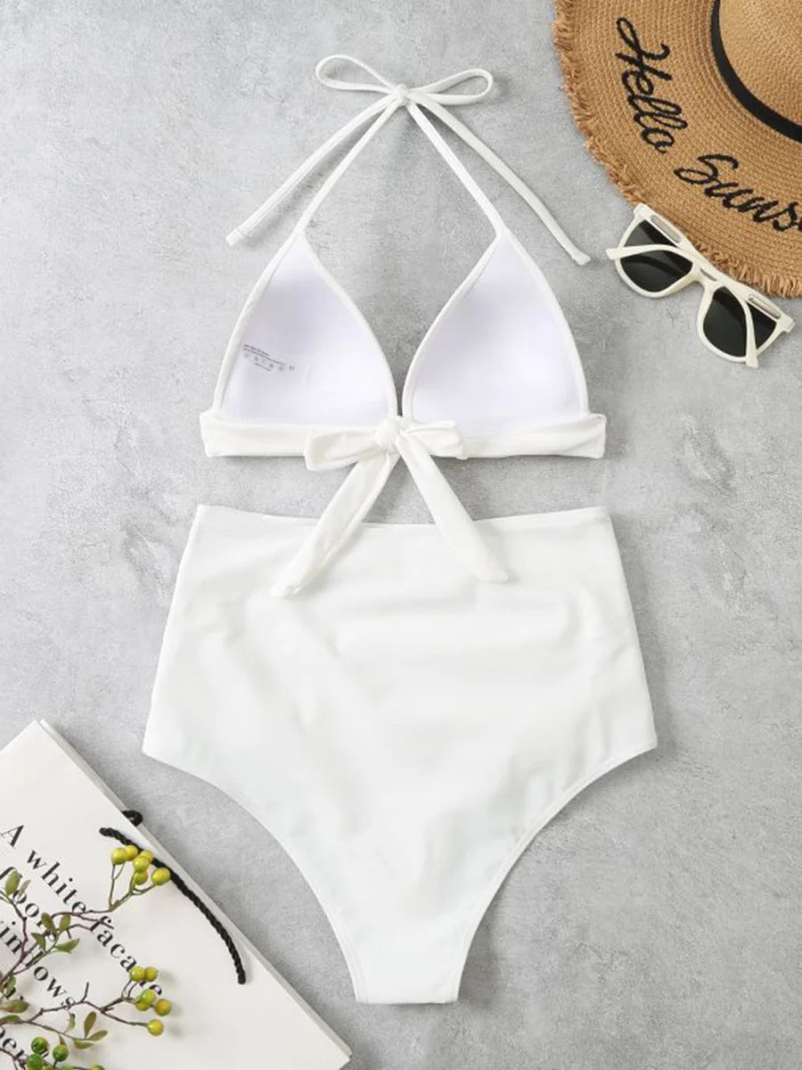 Ring Halter Bikini Set with Sarong