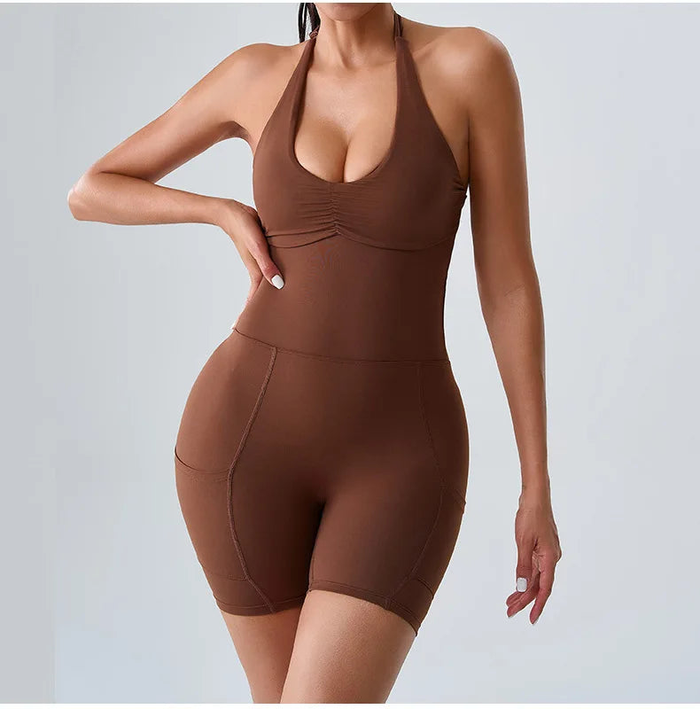 Open Back Ruched Athletic Jumpsuit