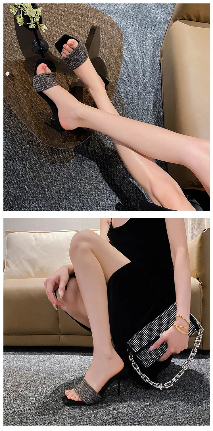 Crystal Strap Stiletto Mules