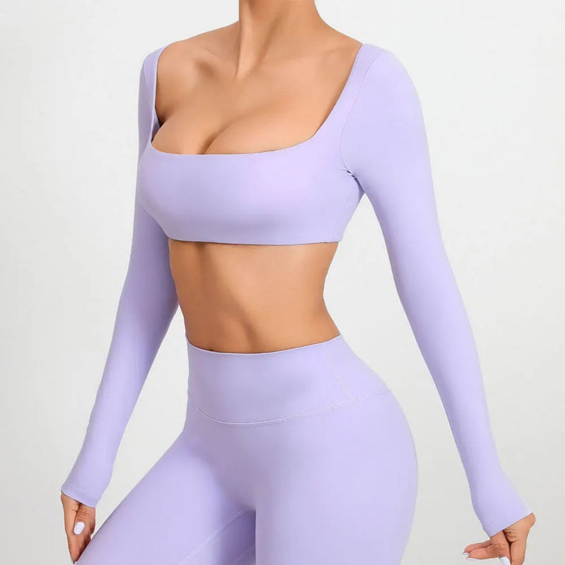 Square Neck Long Sleeve Crop Top