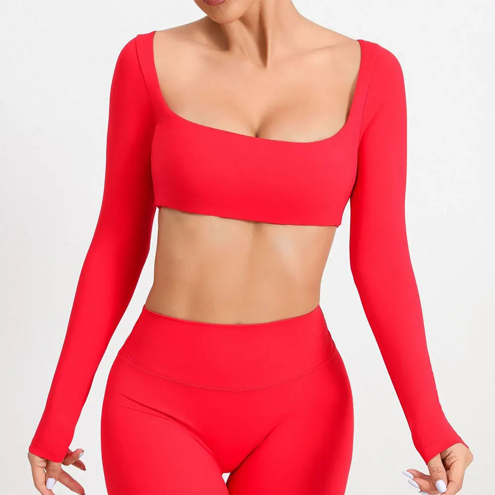 Square Neck Long Sleeve Crop Top
