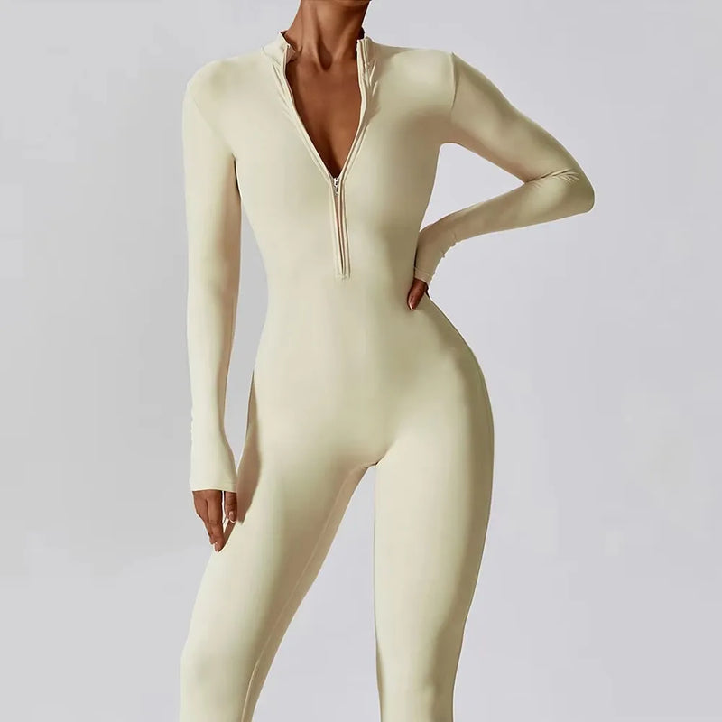 Long Sleeve Zip Fitness Jumpsuit