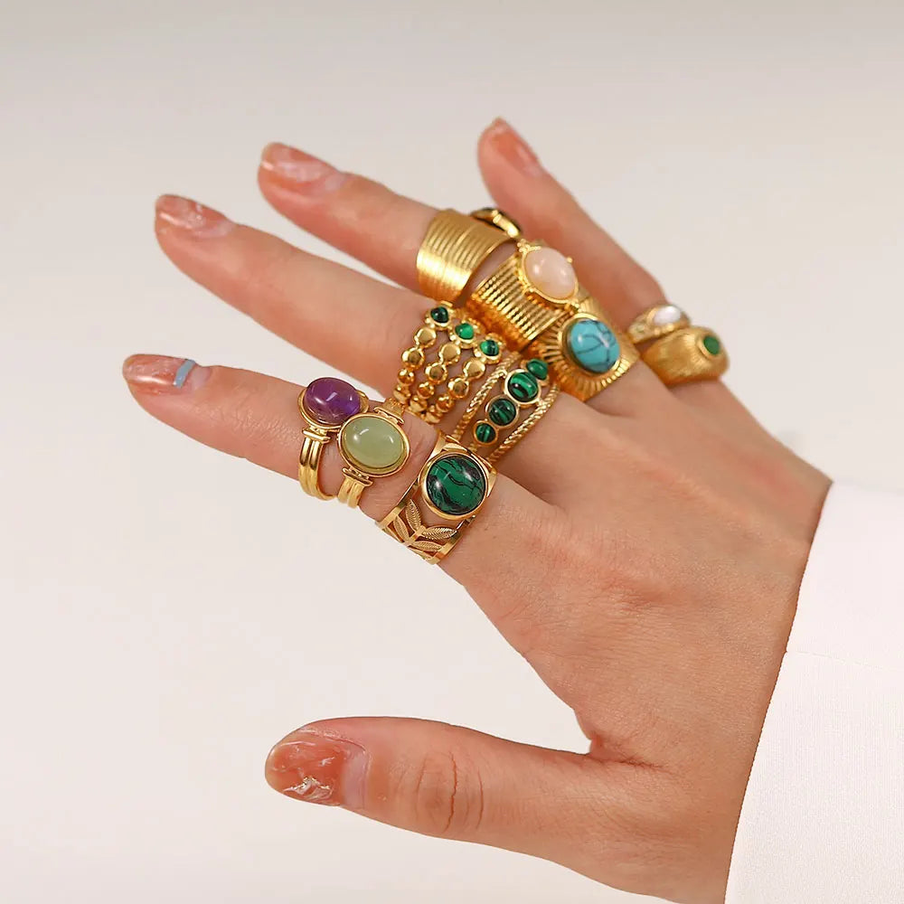 Boho Gemstone Statement Ring Set