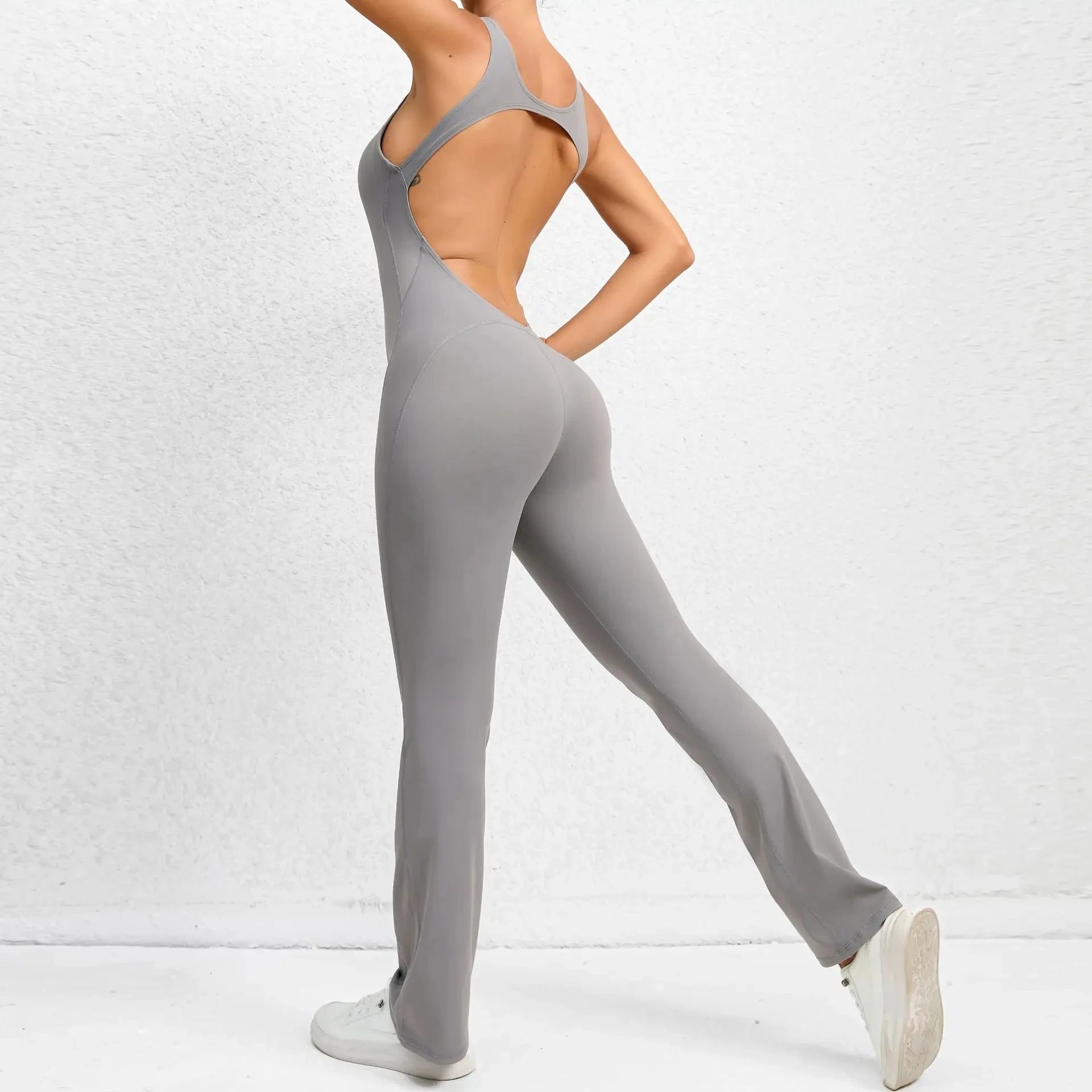 Open Back Flared Leg Jumpsuit