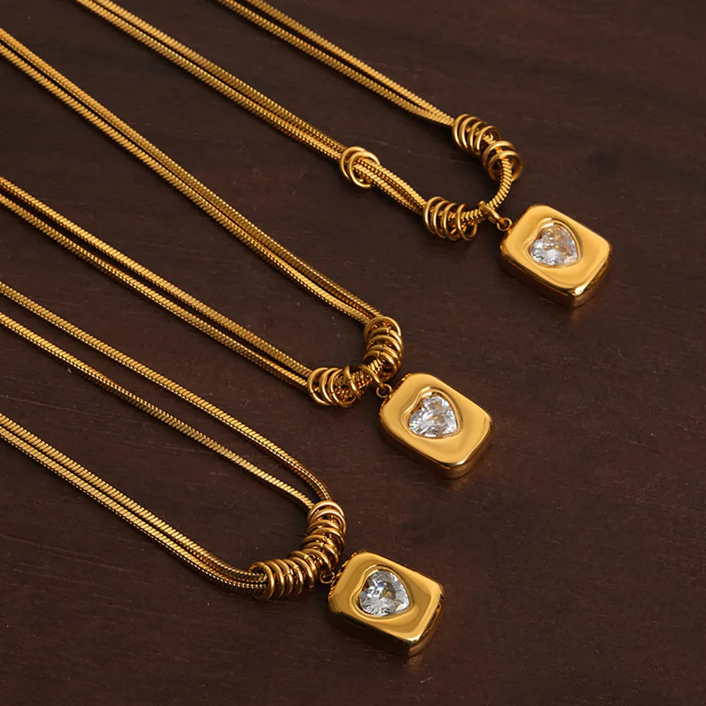 Gold Heart Crystal Pendant Necklace