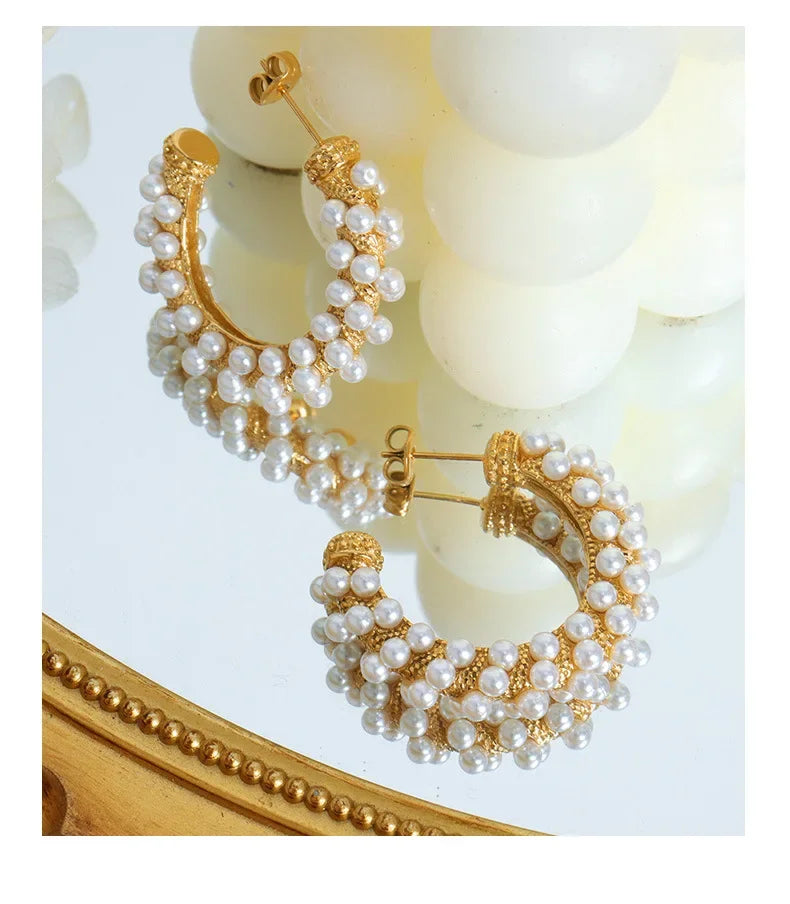 Pearl Cluster Hoop Earrings