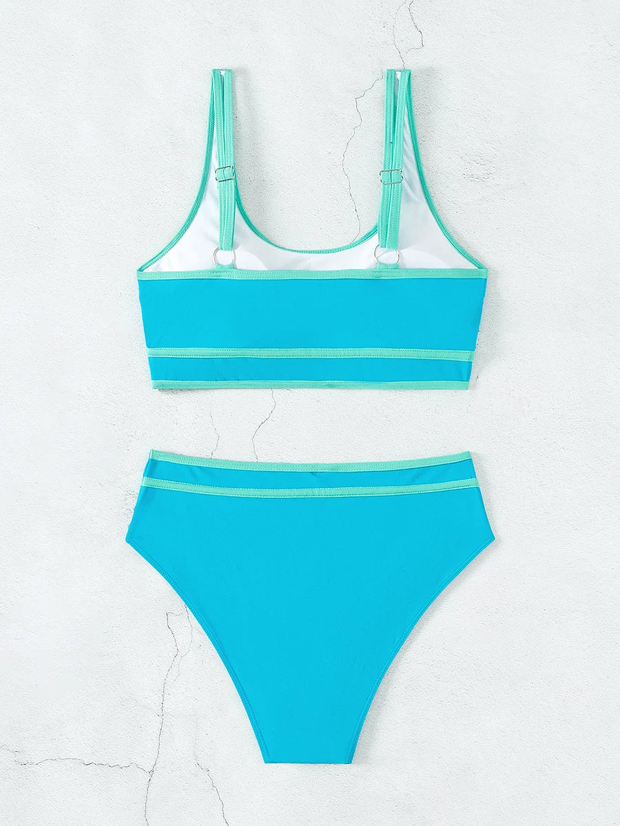 Sporty Stripe High-Waist Bikini Set