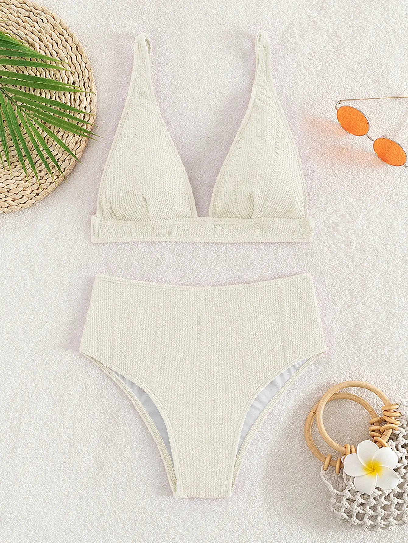 Textured High Waist Bikini Set