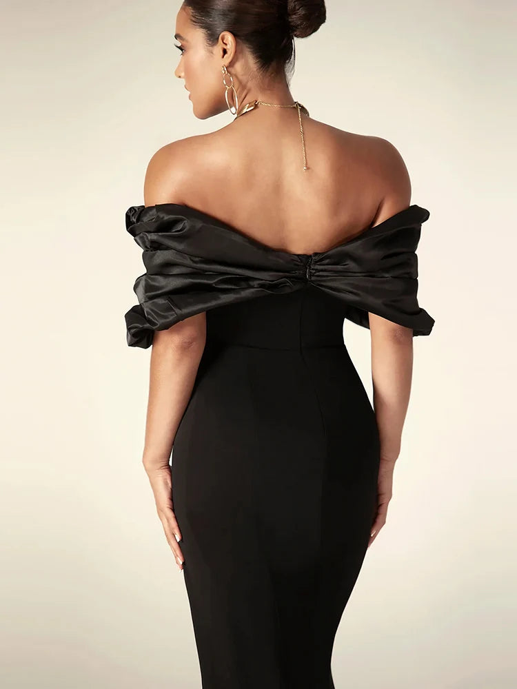 Off-Shoulder Satin Evening Gown