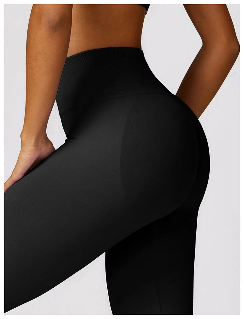 Ribbed Waist Flared Leggings