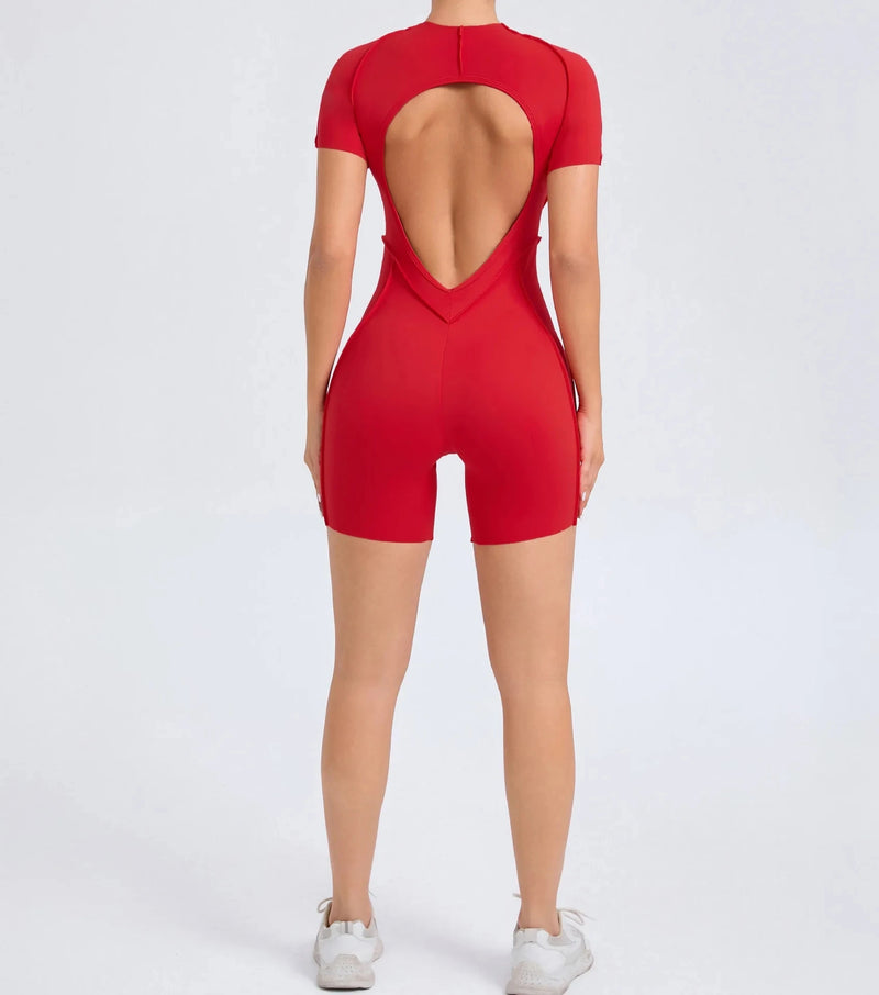 Seam-Contour Short Sleeve Jumpsuit