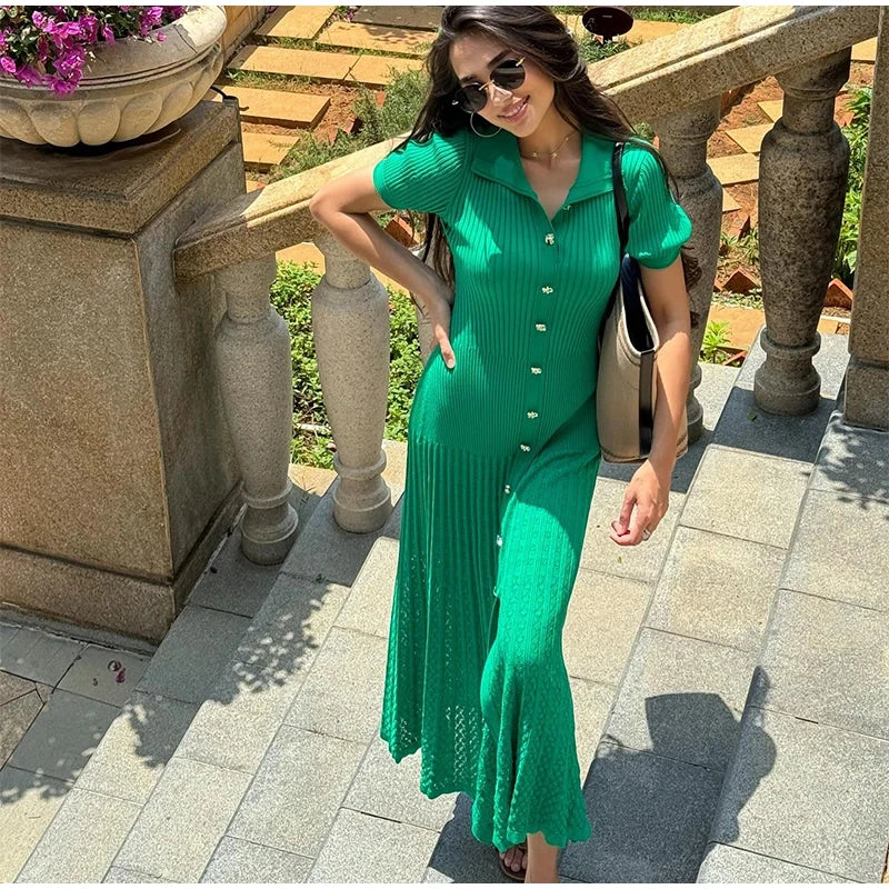 Button-Down Pleated Midi Dress