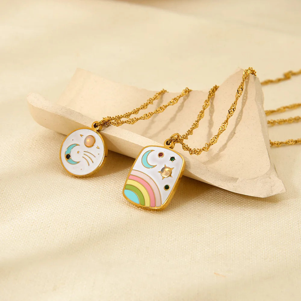 Celestial Enamel Charm Pendant Necklace