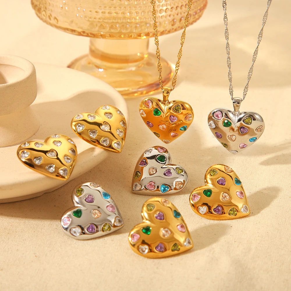 Crystal Heart Confetti Pendant Necklace