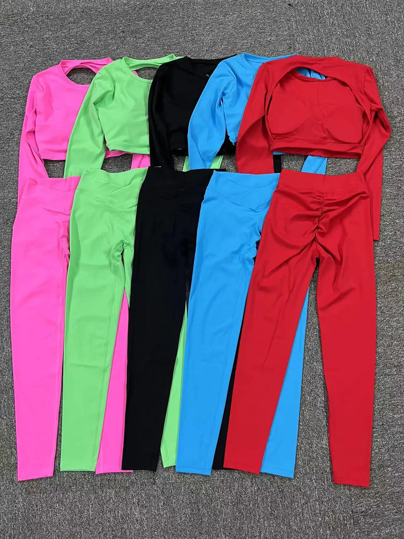 Open Back Long Sleeve & Ruched Leggings Set