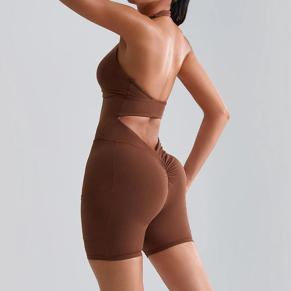 Open Back Ruched Athletic Jumpsuit
