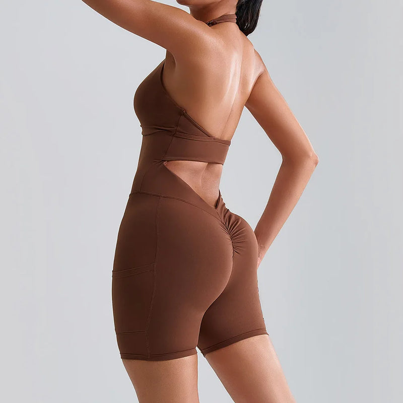 Open Back Ruched Athletic Jumpsuit